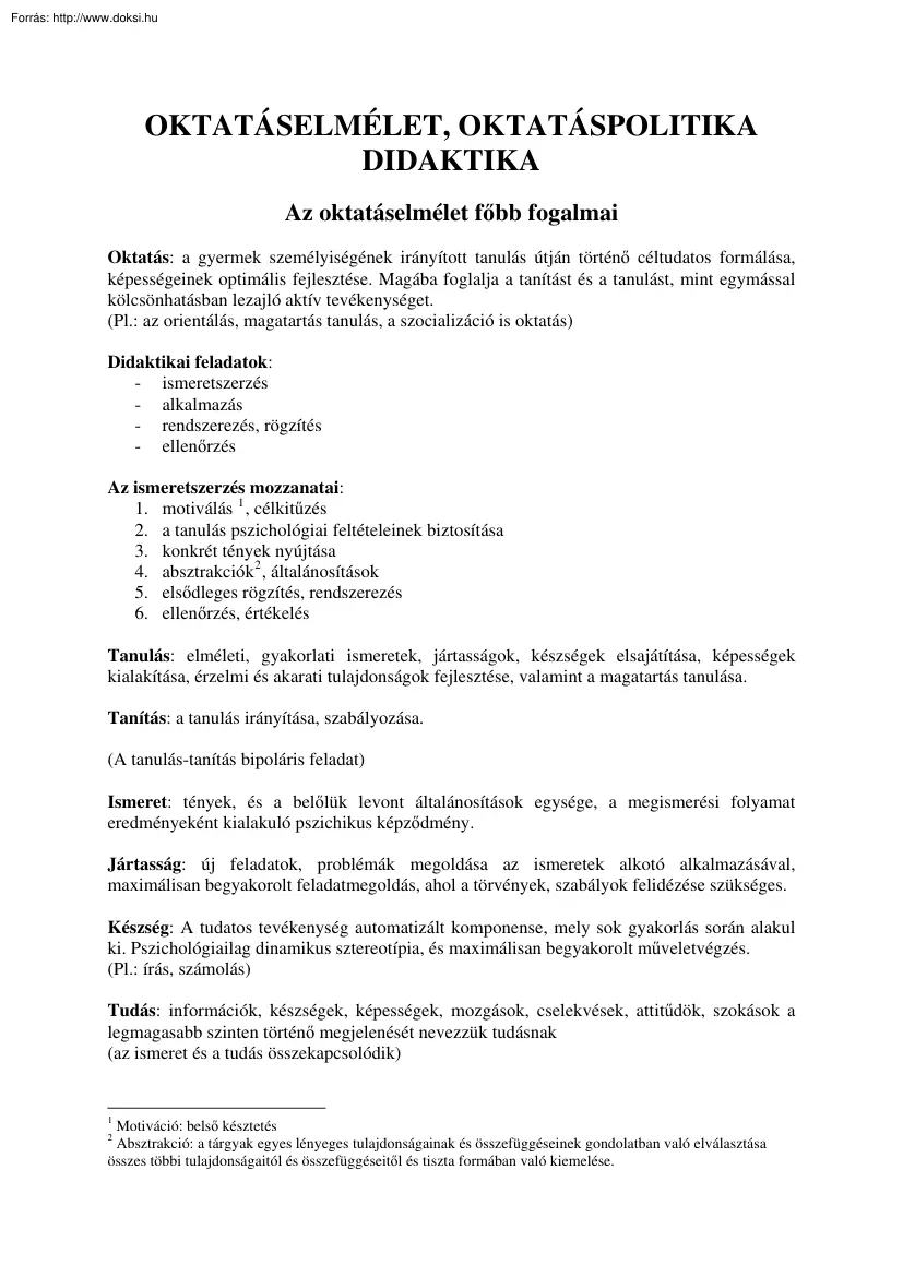 Oktatáselmélet, oktatáspolitika, didaktika