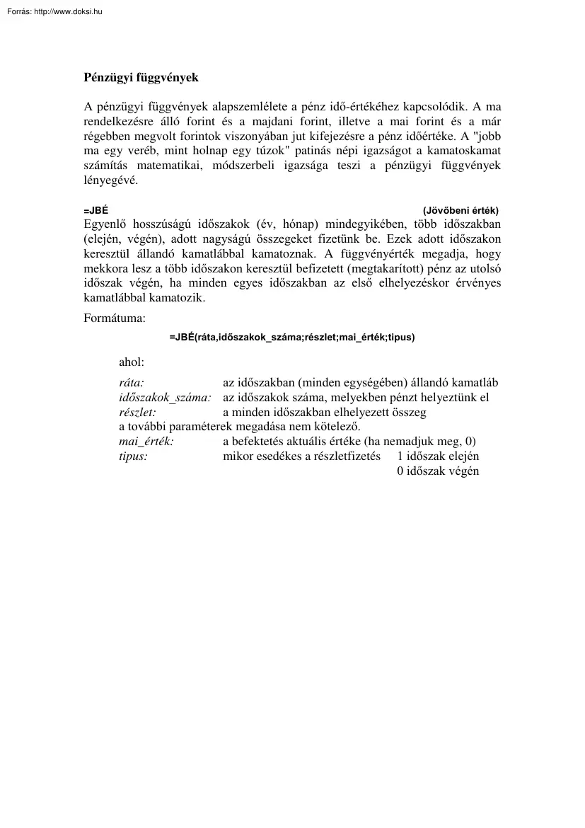 PSZF Pénzügyi függvények használata Excelben, 2005