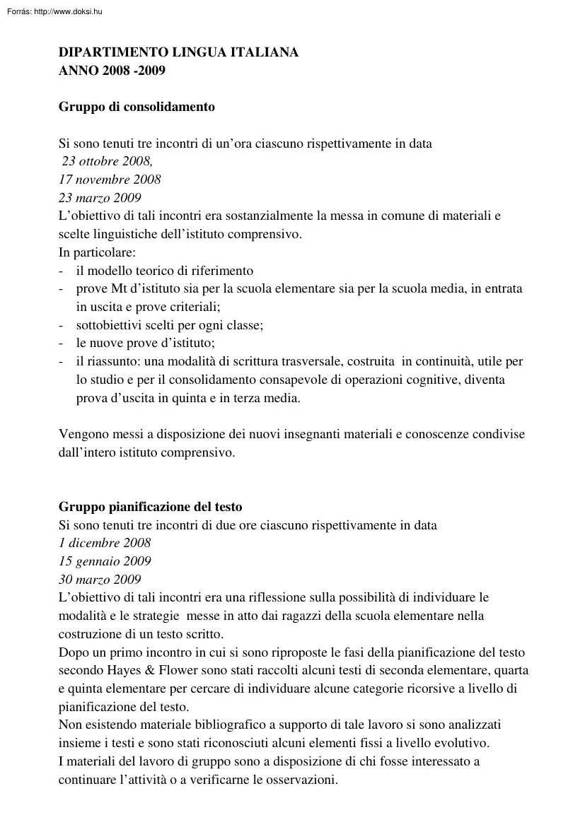 Dipartimento di lingua, sintesi finale