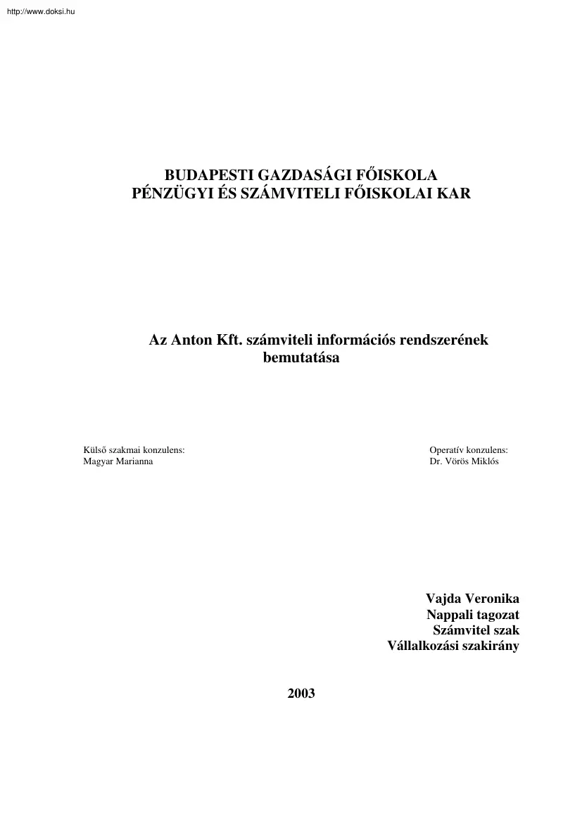 Vajda Veronika - Az Anton Kft. számviteli információs rendszerének bemutatása