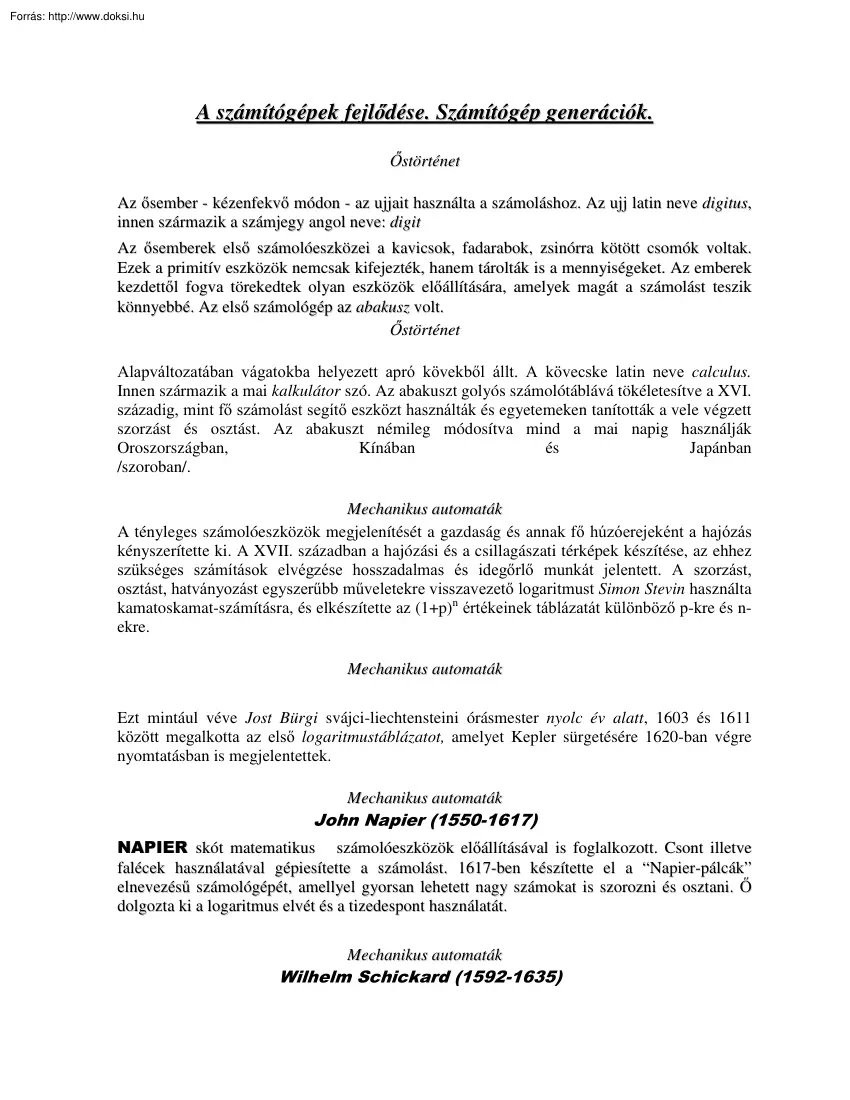 A számítógépek fejlődése, számítógép generációk