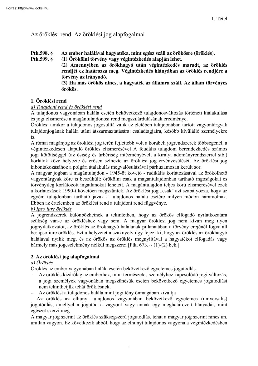 Az öröklési rend, Az öröklési jog alapfogalmai