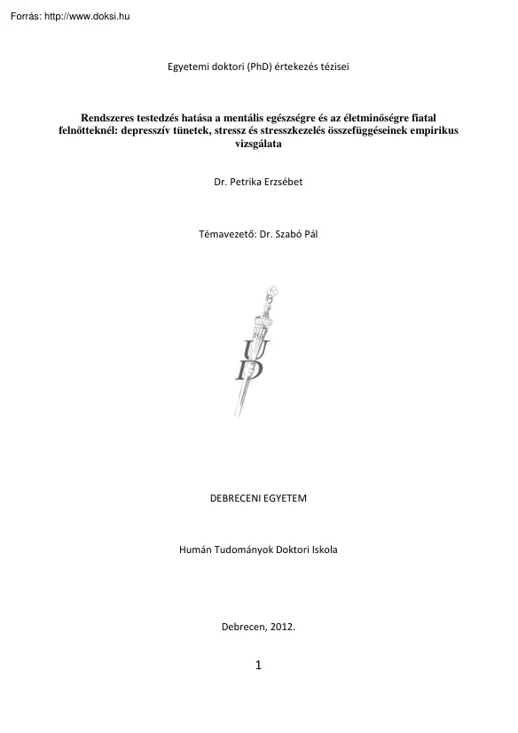 Dr. Petrika Erzsébet - Rendszeres testedzés hatása a mentális egészségre és az