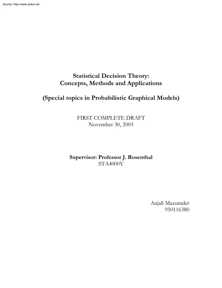 Anjali Mazumder - Statistical Decision Theory, Concepts, Methods and Applications, Probabilistic
