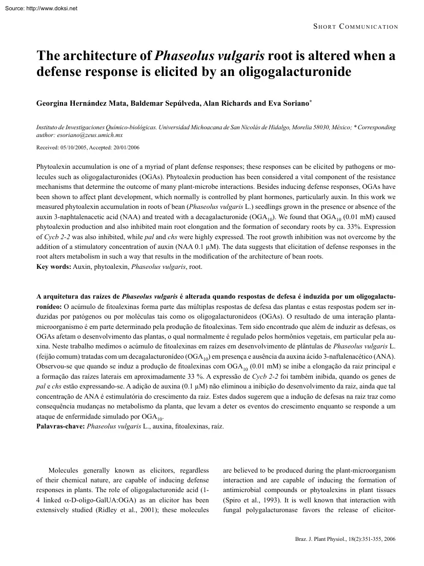 Hernández-Sepúlveda-Richards - The Architecture of Phaseolus Vulgaris Root is Altered when a