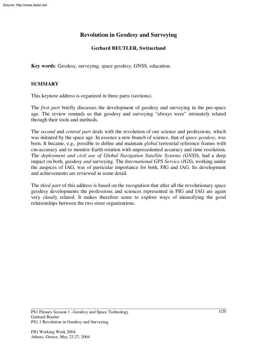 Gerhard Beutler - Revolution in Geodesy and Surveying