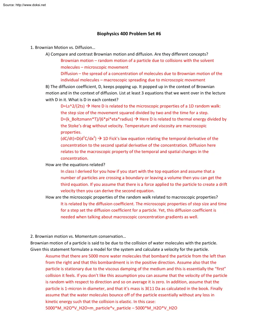 Biophysics 400 Problem