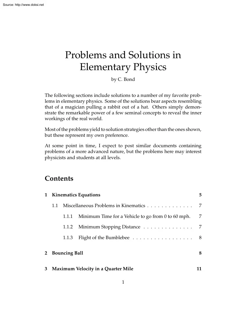 C. Bond - Problems and Solutions in Elementary Physics