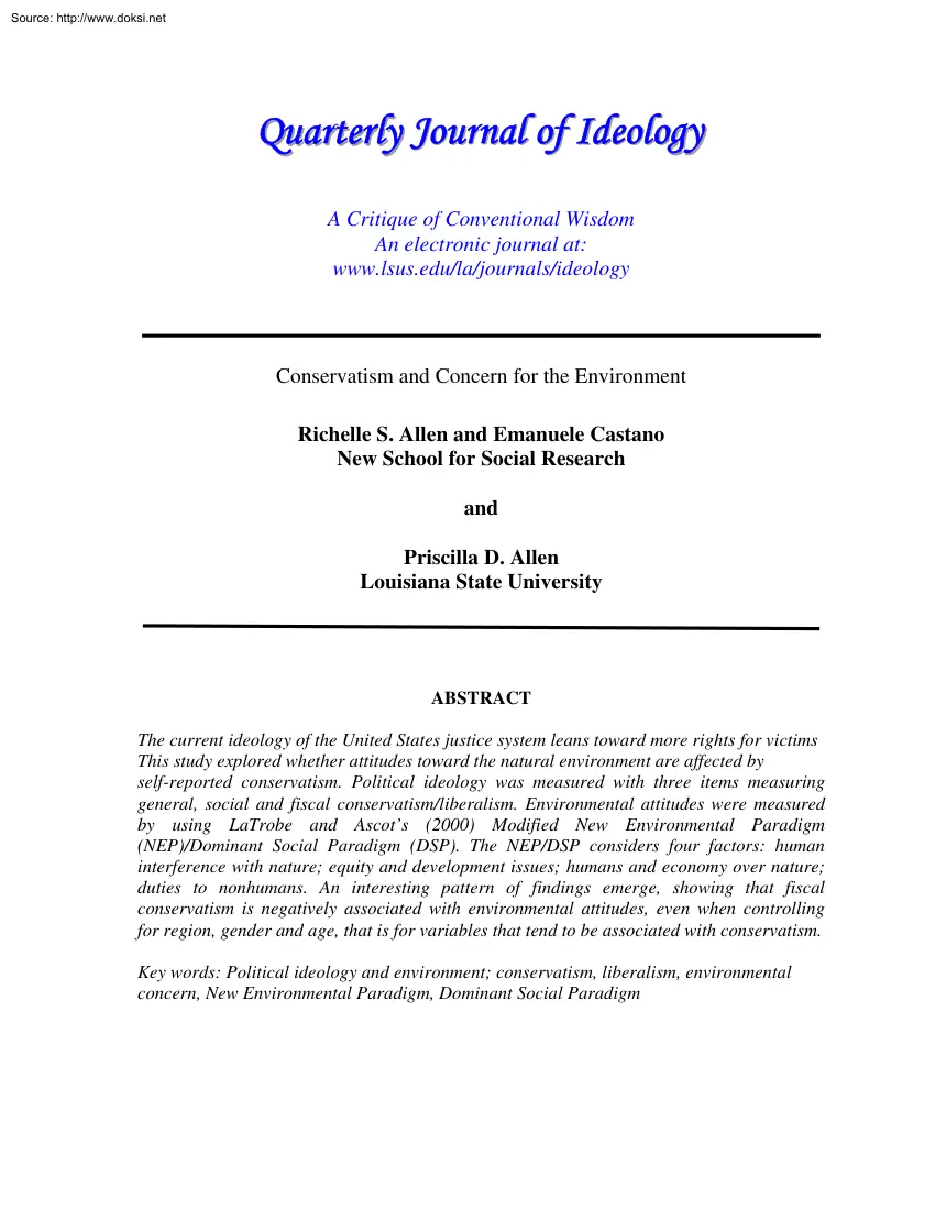 Allen-Castano - Conservatism and Concern for the Environment