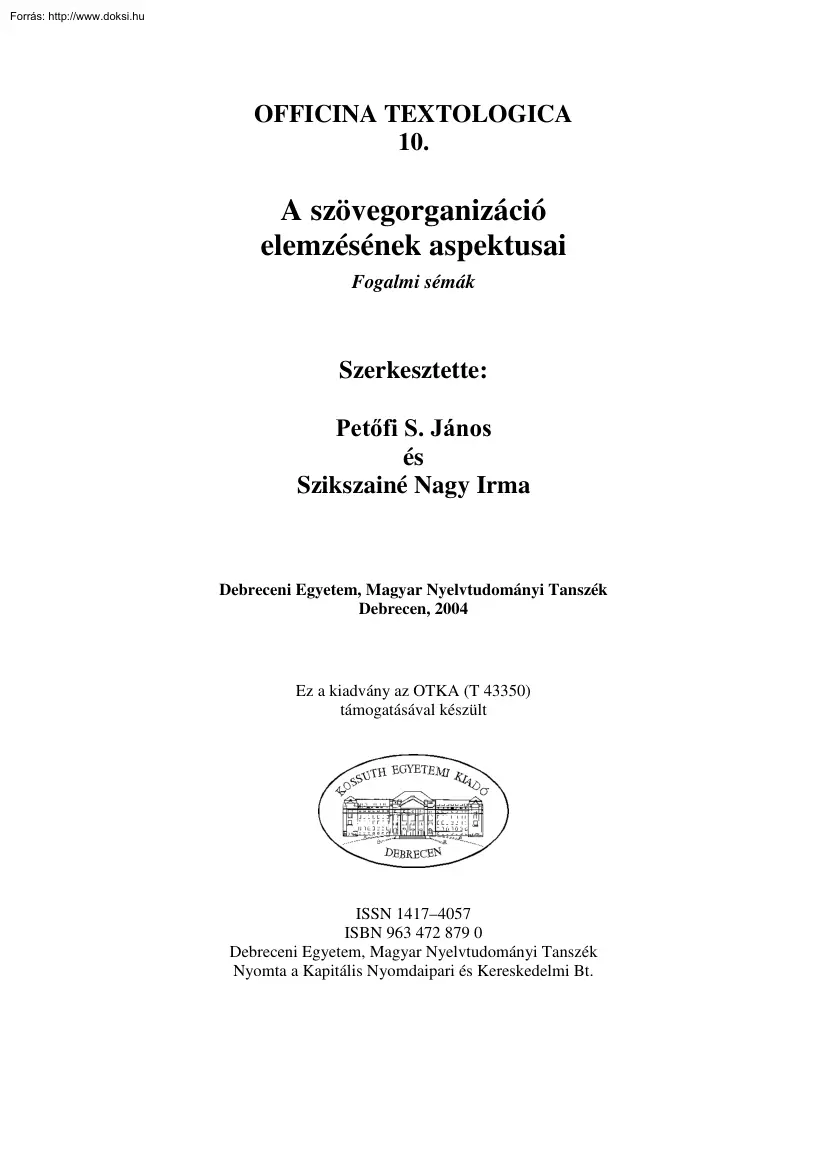 Petőfi S.-Szikszainé - A szövegorganizáció elemzésének aspektusai