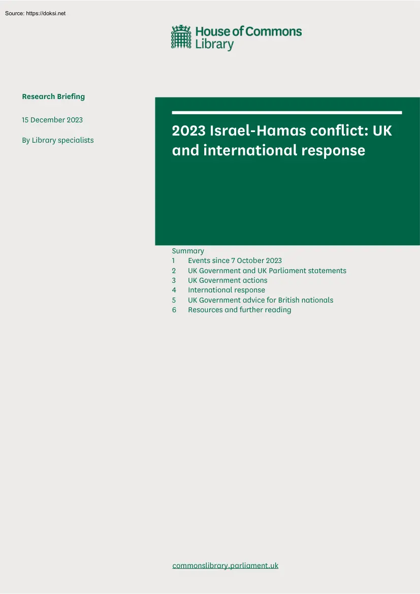 2023 Israel Hamas Conflict, UK and International Response