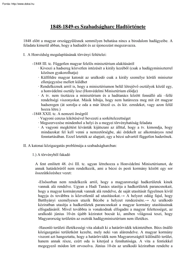 1848-1849-es Szabadságharc Hadtörténete
