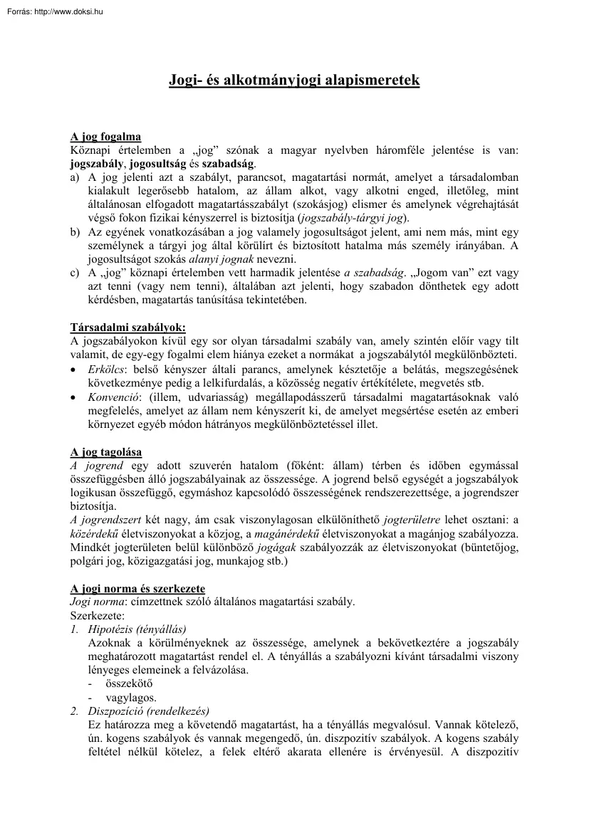 Jogi- és alkotmányjogi alapismeretek