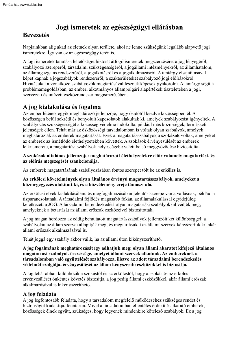Jogi ismeretek az egészségügyi ellátásban