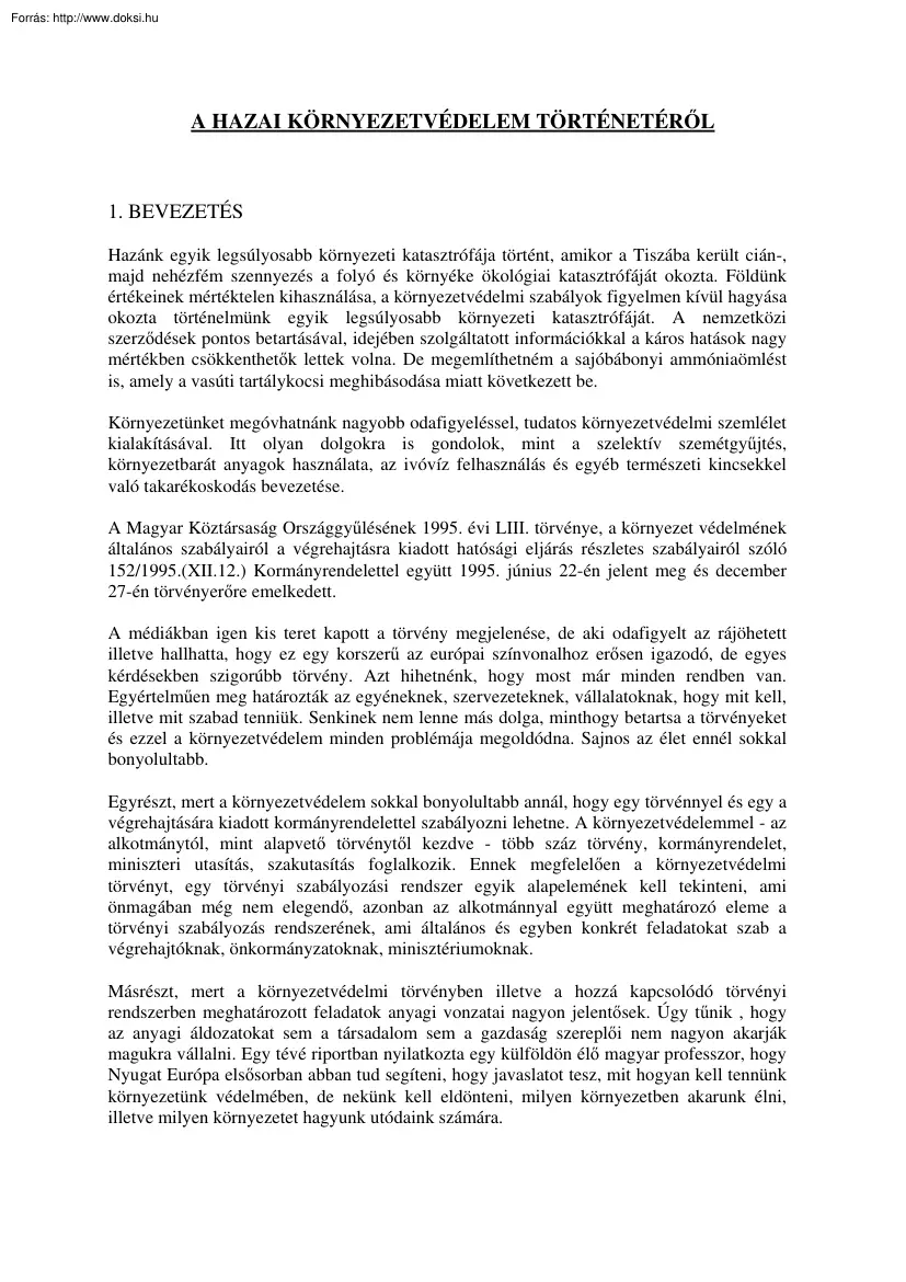 A hazai környezetvédelem történetéről