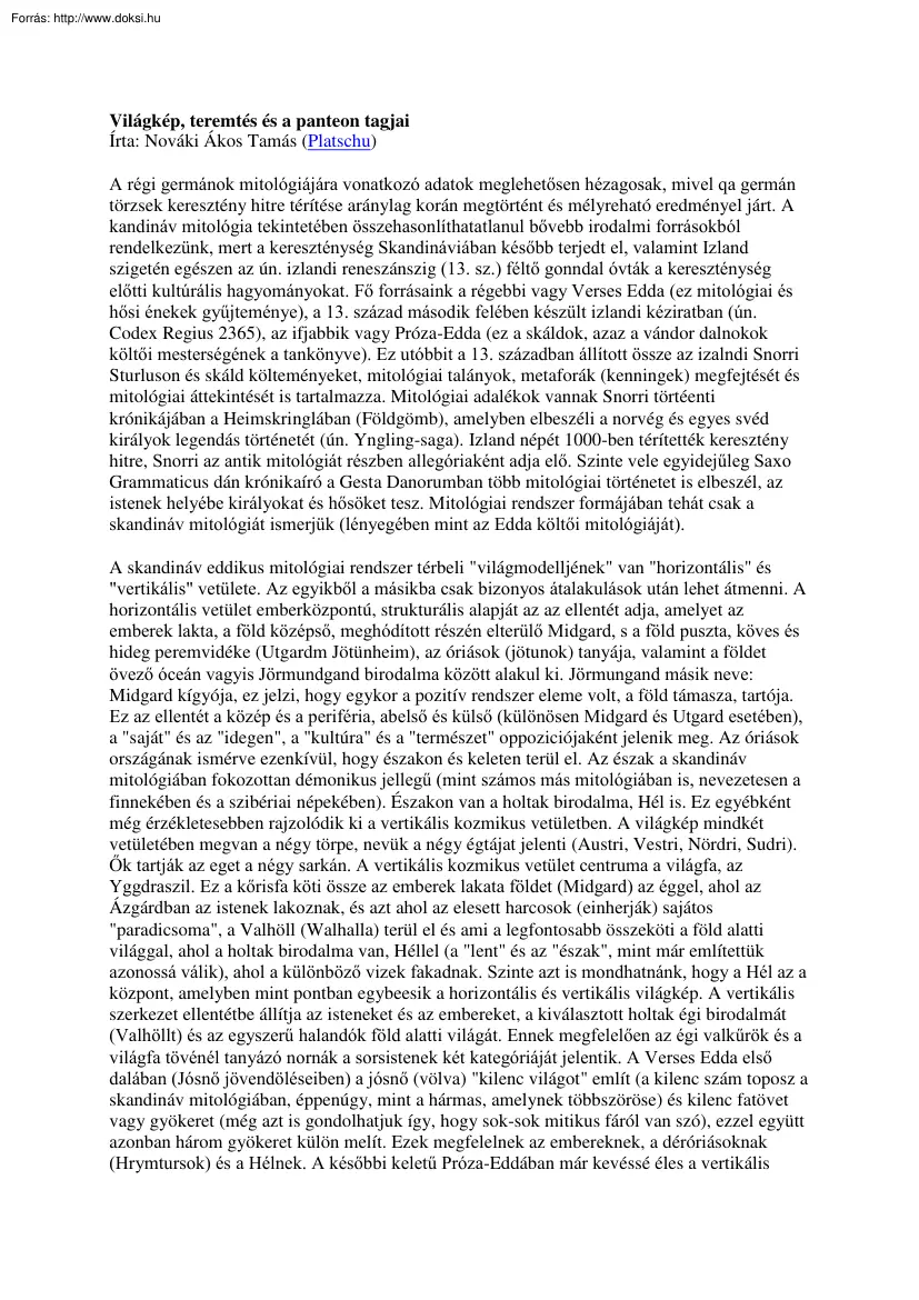 Nováki Ákos Tamás - Világkép, teremtés és a panteon tagjai