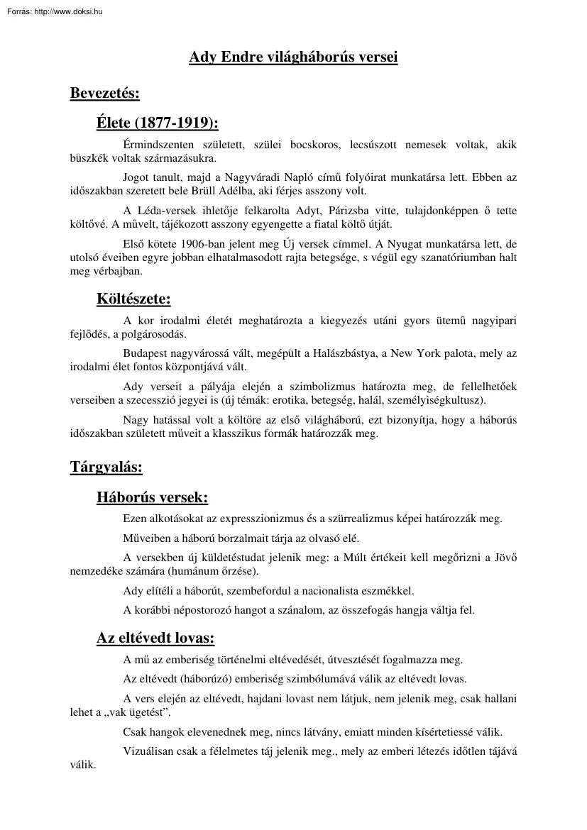 Ady Endre világháborús versei