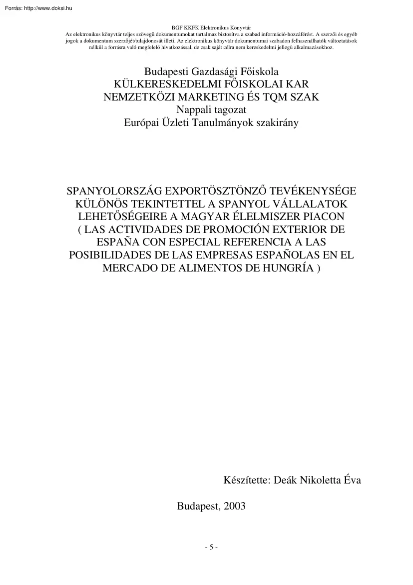 Deák Nikoletta Éva - Las actividades de promoción exterior de Espana en el mercado de alimentos