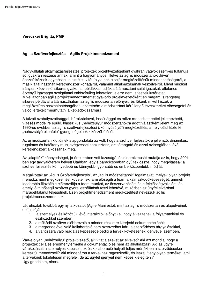 Agilis szoftverfejlesztés, agilis projektmenedzsment
