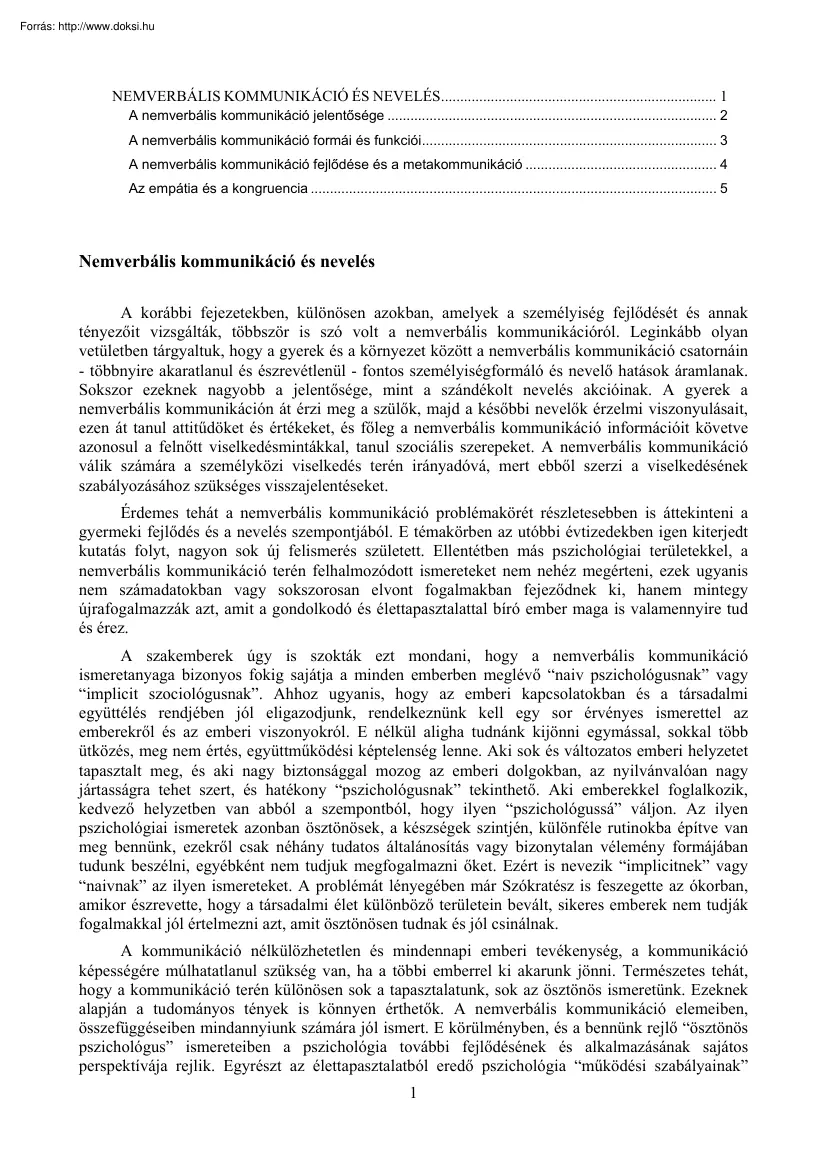 Nemverbális kommunikáció és nevelés