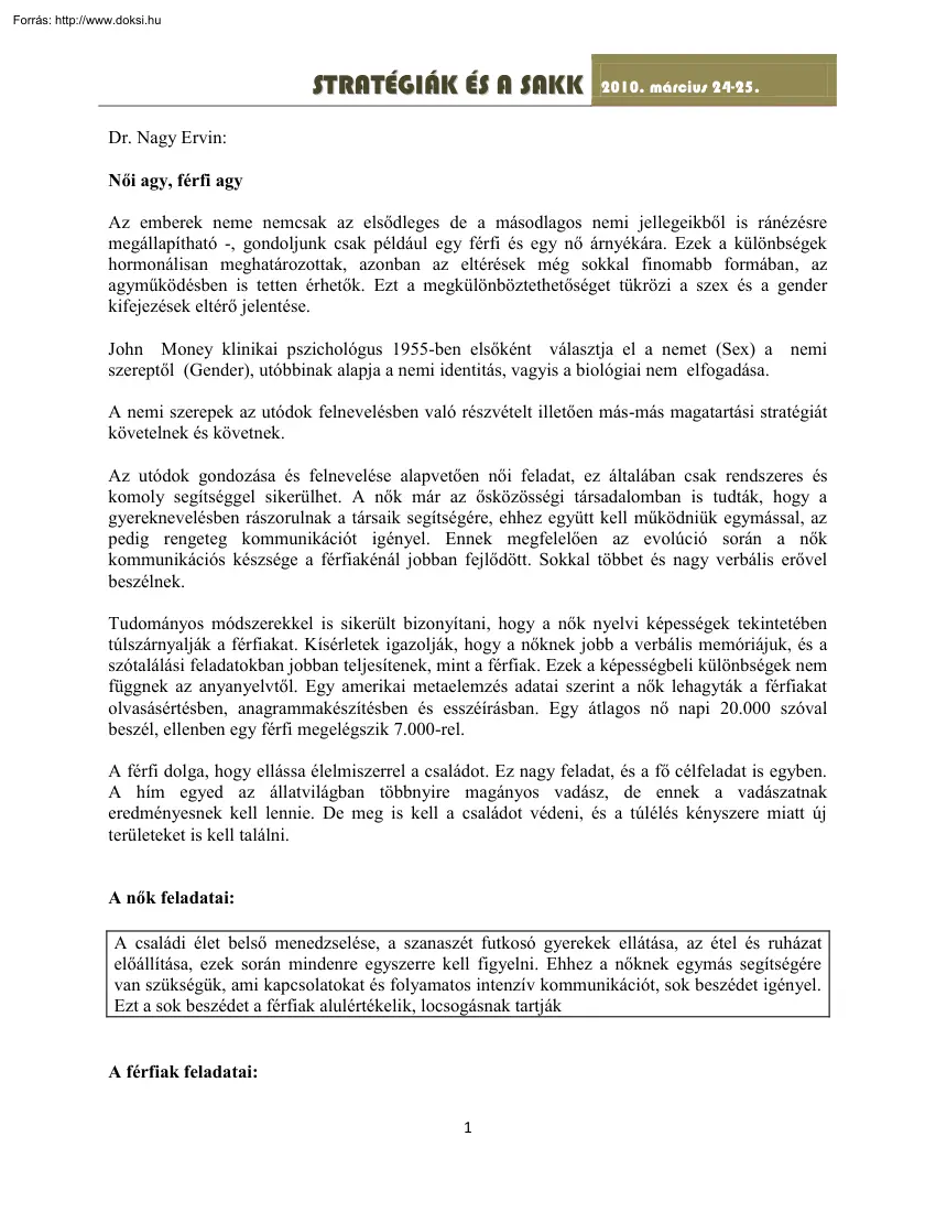 Dr. Nagy Ervin - Női agy, férfi agy