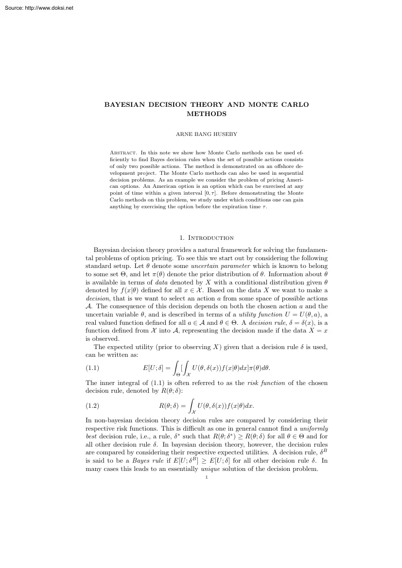 Arne Bang Huseby - Bayesian Decision Theory and Monte Carlo Methods