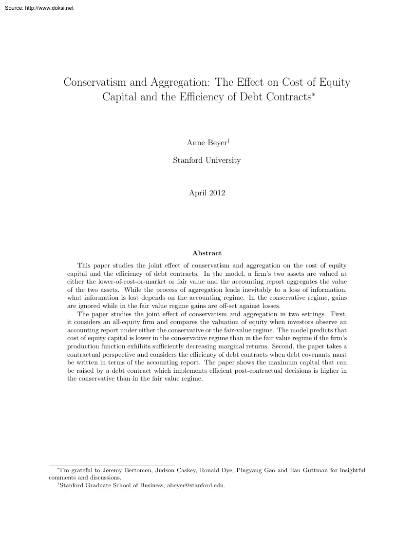 Anne Beyer - Conservatism and Aggregation, The Effect on Cost of Equity Capital and the Efficiency