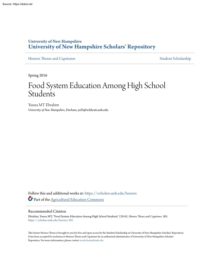 Yussra MT Ebrahim - Food System Education Among High School Students