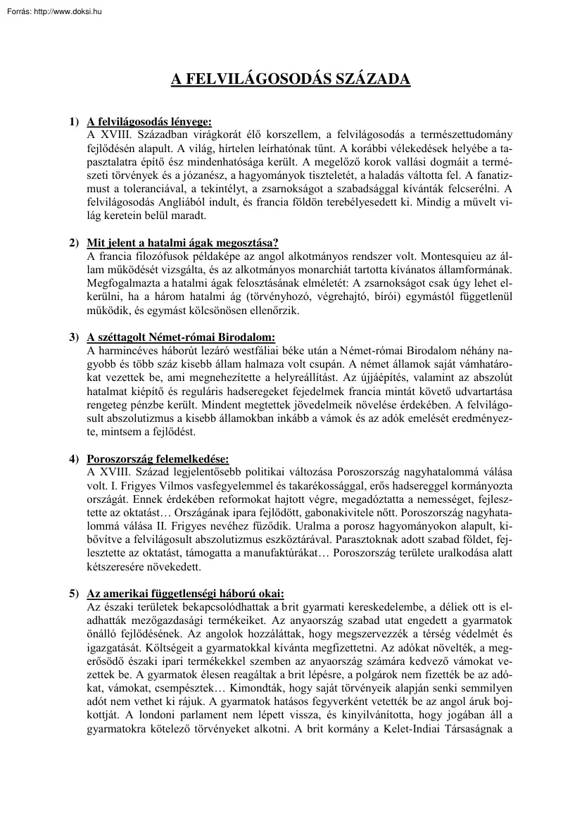 A felvilágosodás százada