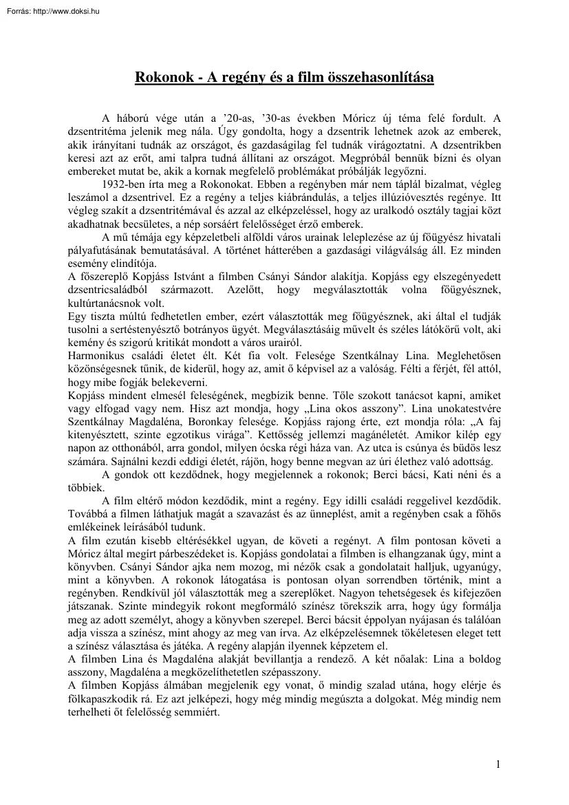 Rokonok - A regény és a film összehasonlítása