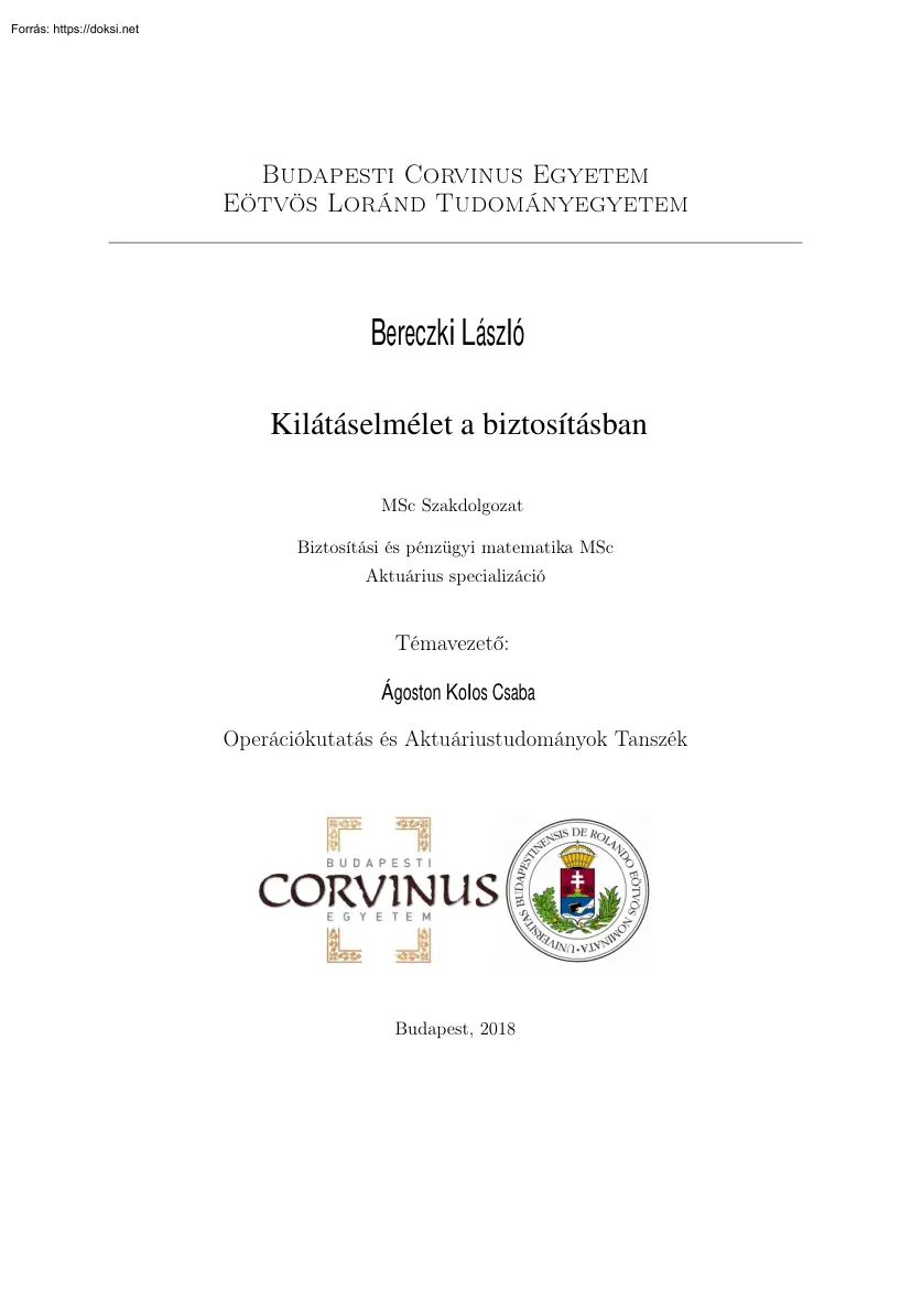 Bereczki László - Kilátáselmélet a biztosításban