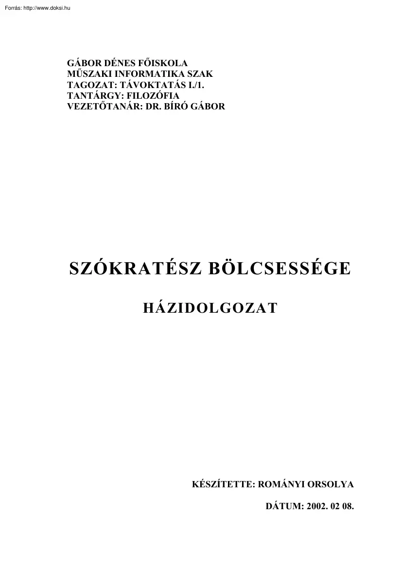 Rományi Orsolya - Szókratész bölcsessége