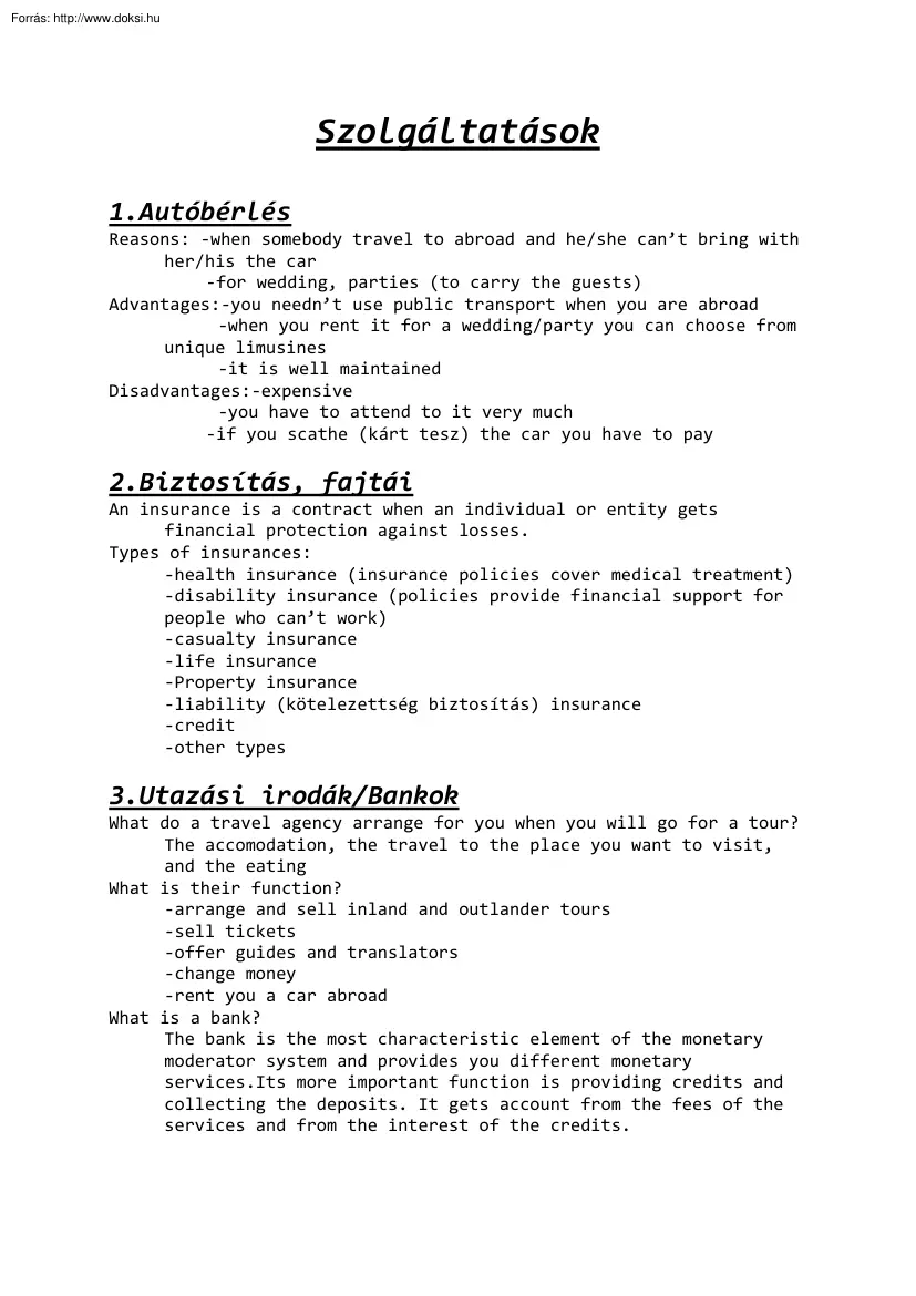 Szolgáltatások angolul