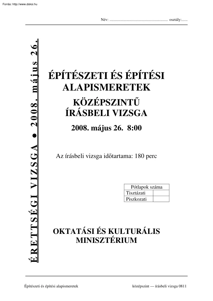Építészeti és építési alapismeretek középszintű írásbeli érettségi vizsga