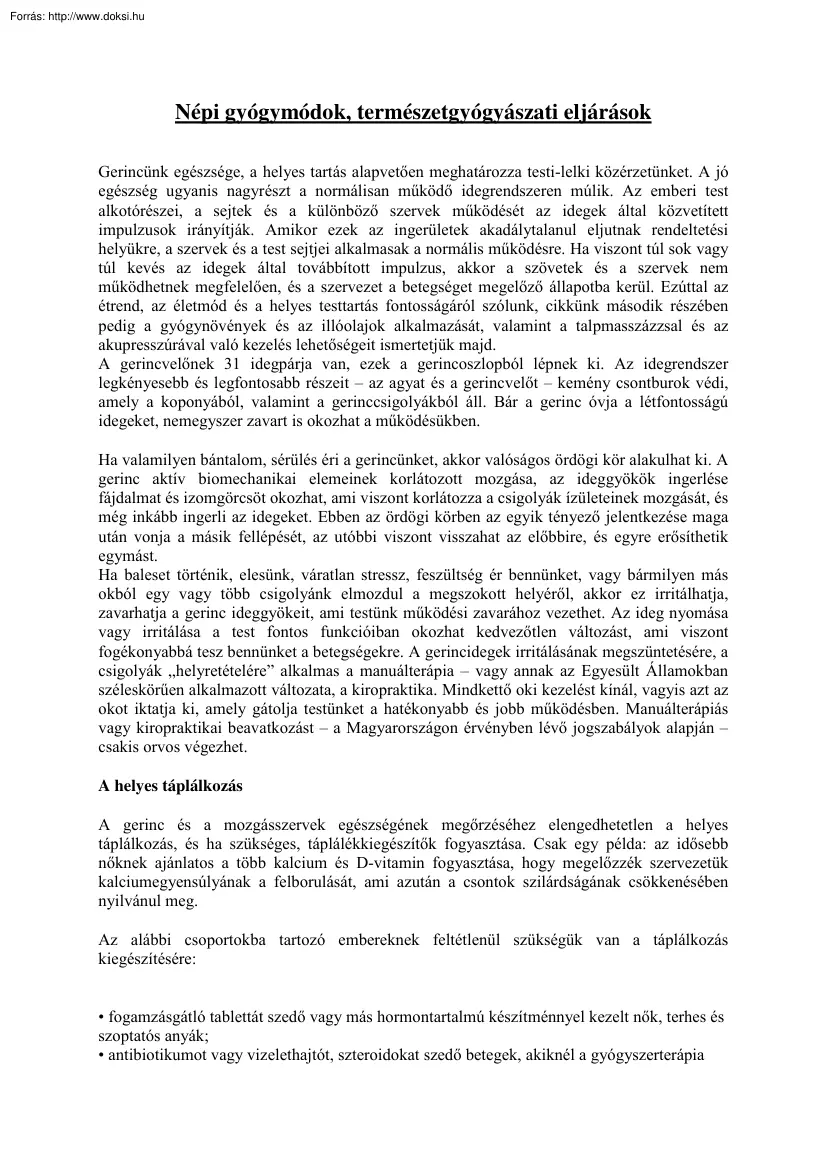 Népi gyógymódok, természetgyógyászati eljárások