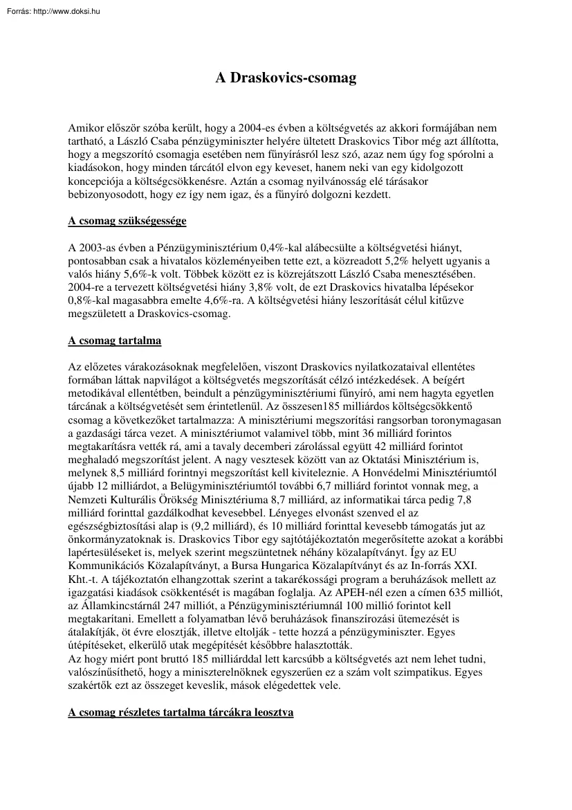 A Draskovics-csomag