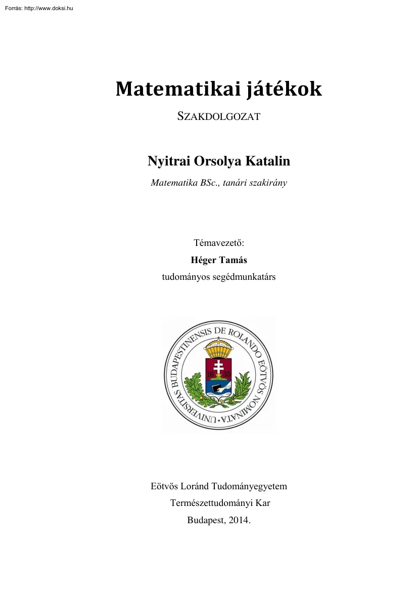 Nyitrai Orsolya Katalin - Matematikai játékok