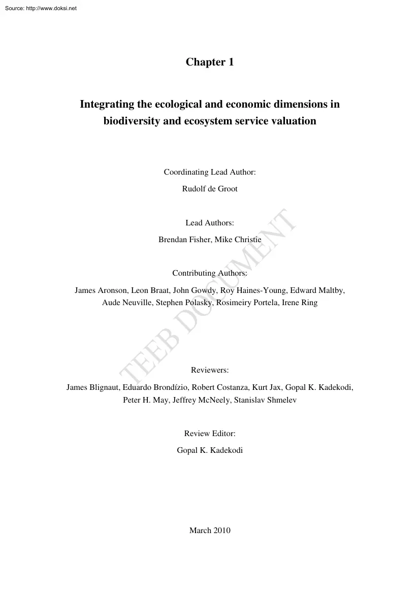 Fisher-Christie - Integrating the Ecological and Economic Dimensions in Biodiversity and Ecosystem