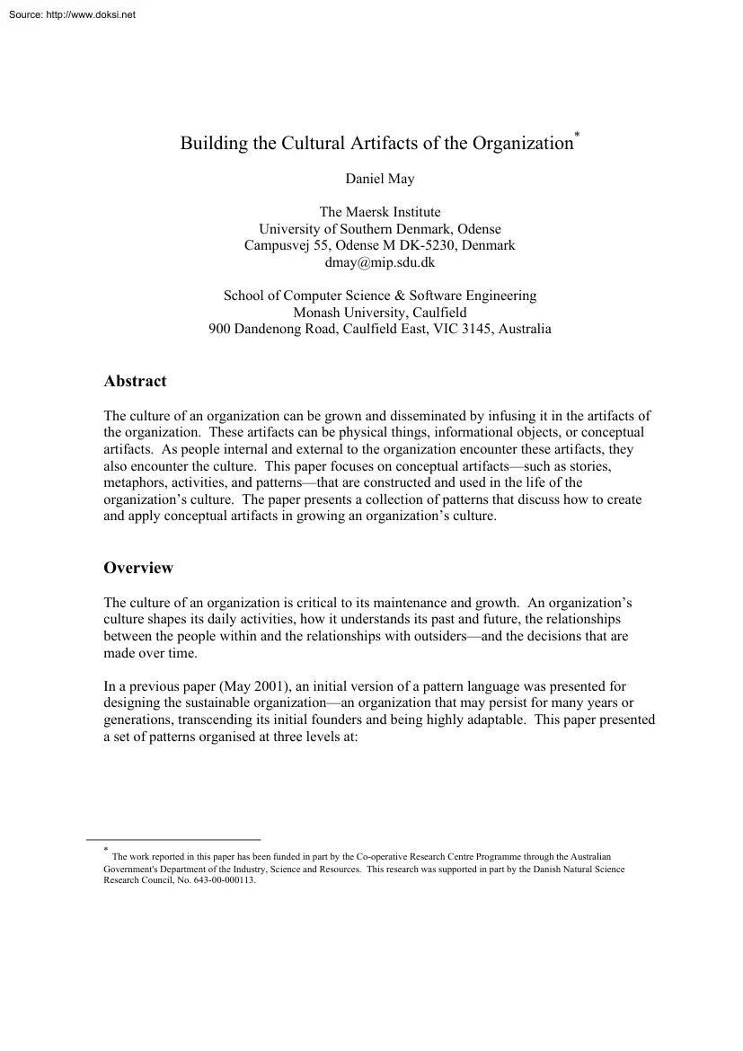 Daniel May - Building the Cultural Artifacts of the Organization