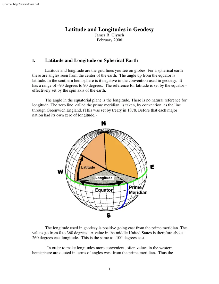 James R. Clynch - Latitude and Longitudes in Geodesy