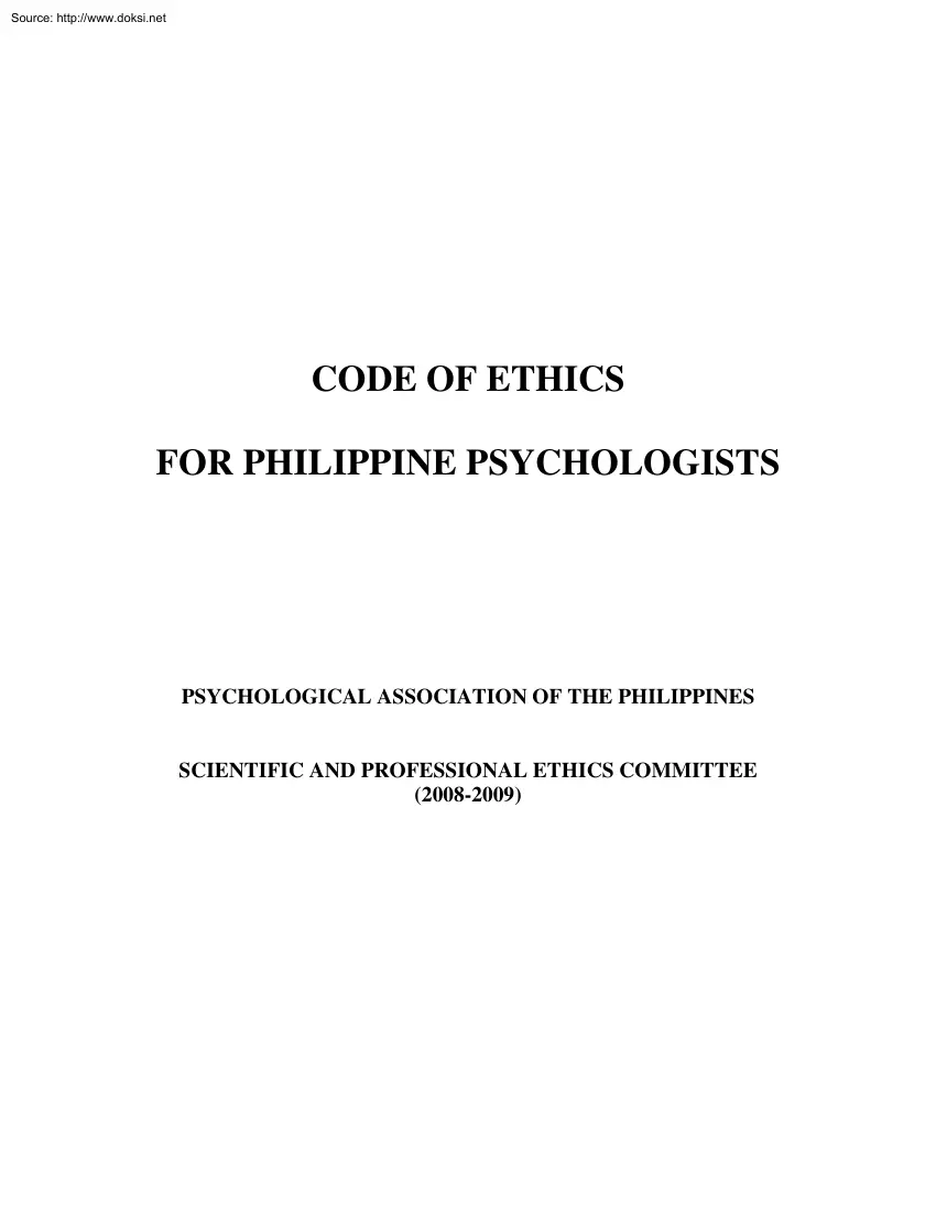 Code of Ethics, For Philippine Psychologists