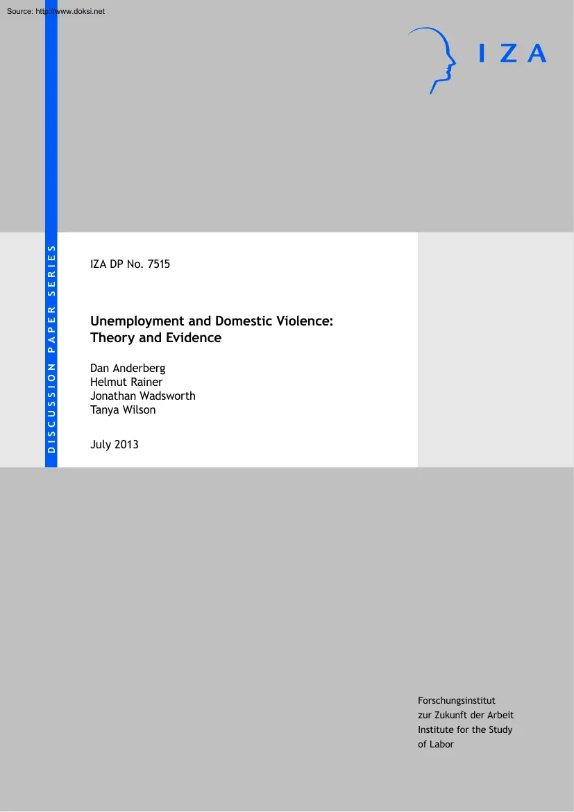 Anderberg-Rainer-Wadsworth - Unemployment and Domestic Violence, Theory and Evidence