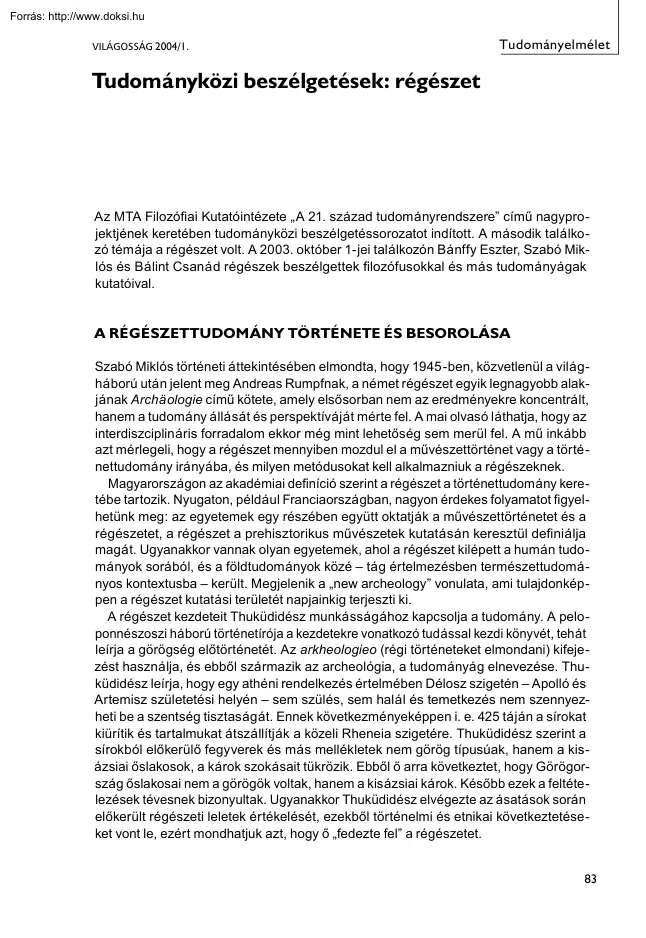 Bedő Viktor - Tudományközi beszélgetések, régészet