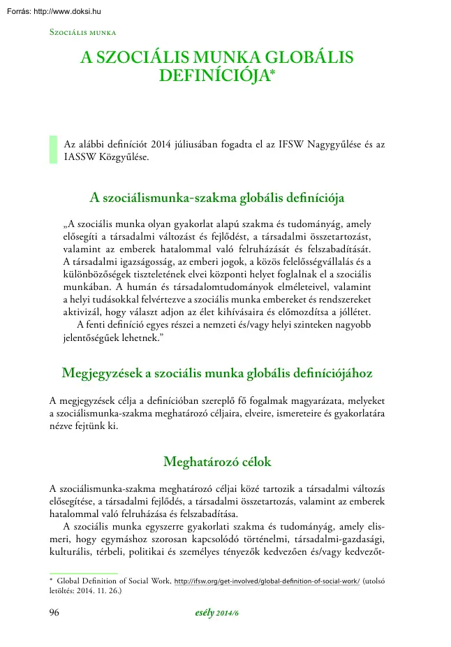 A szociális munka globális definíciója