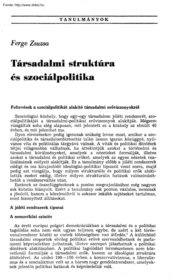 Ferge Zsuzsa - Társadalmi struktúra és szociálpolitika
