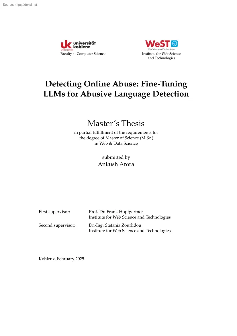 Ankush Arora - Detecting Online Abuse, Fine-Tuning LLMs for Abusive Language Detection