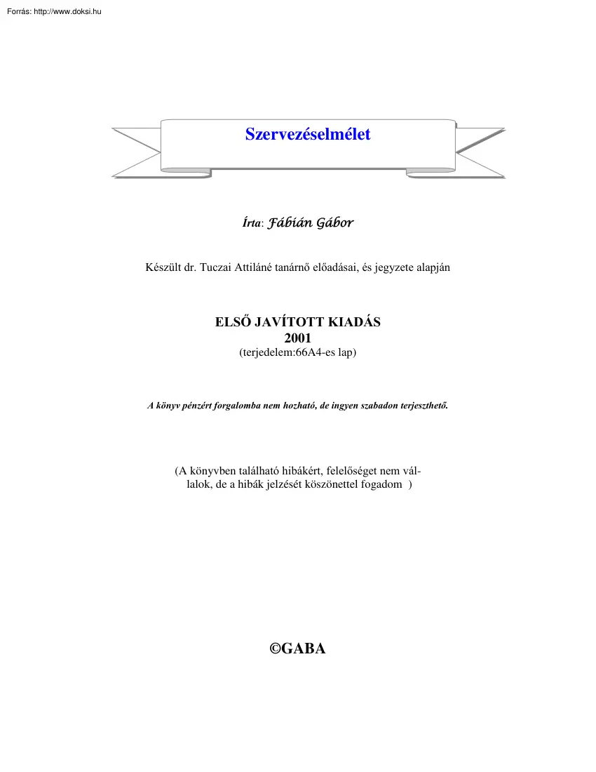 Fábián Gábor - Szervezéselmélet