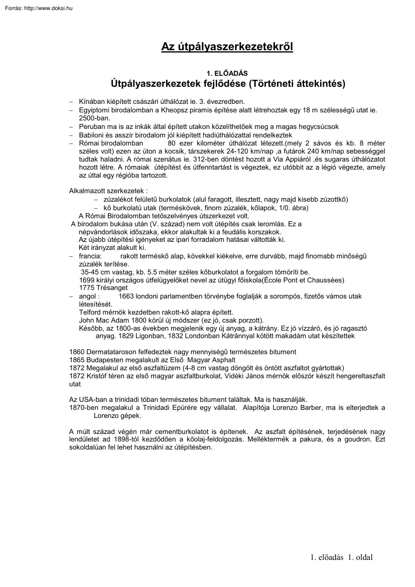 Az útpályaszerkezetekről