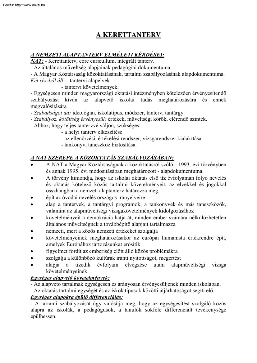 A kerettanterv