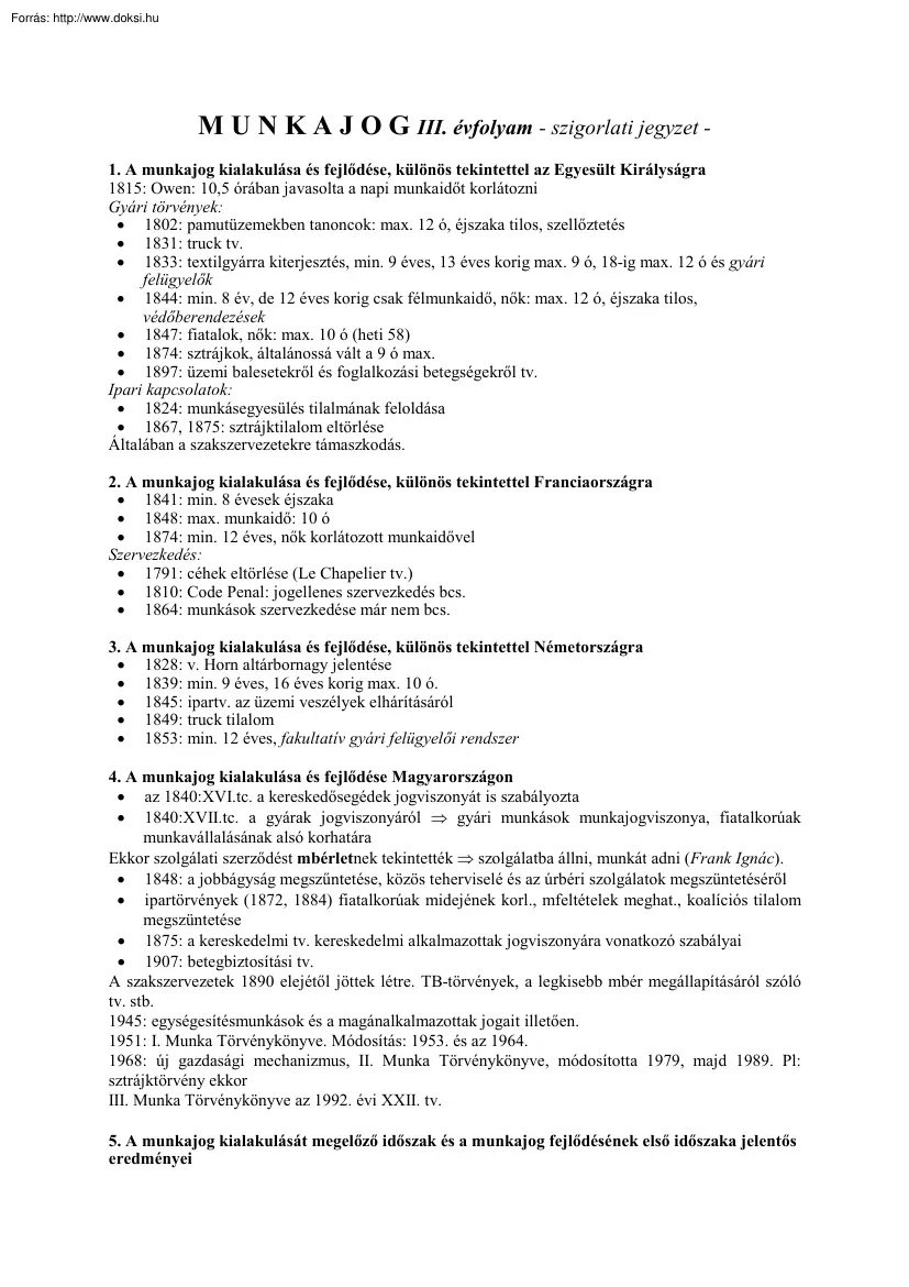 Munkajog szigorlati jegyzet, 2005